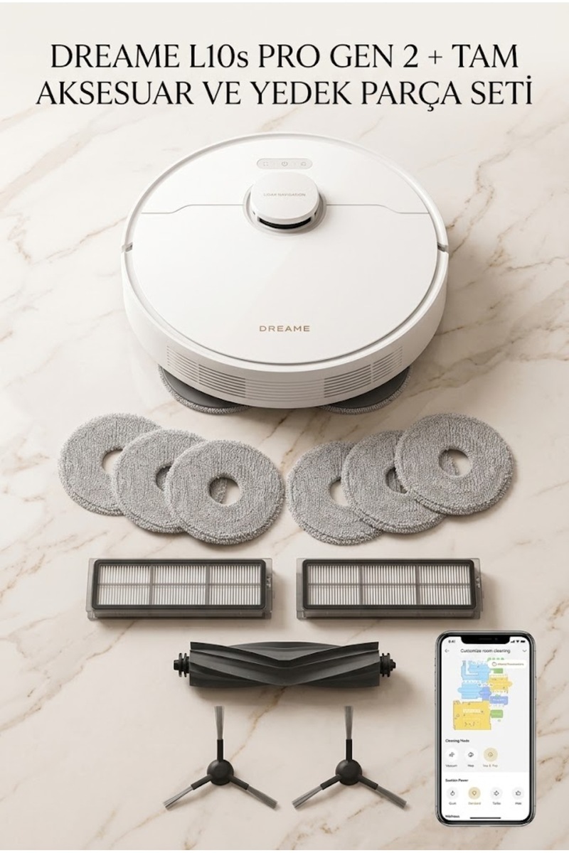 Dreame L10s Pro Gen 2 Çift Döner Moplu Akıllı Robot Süpürge + Kapsamlı Yedek Parça Seti