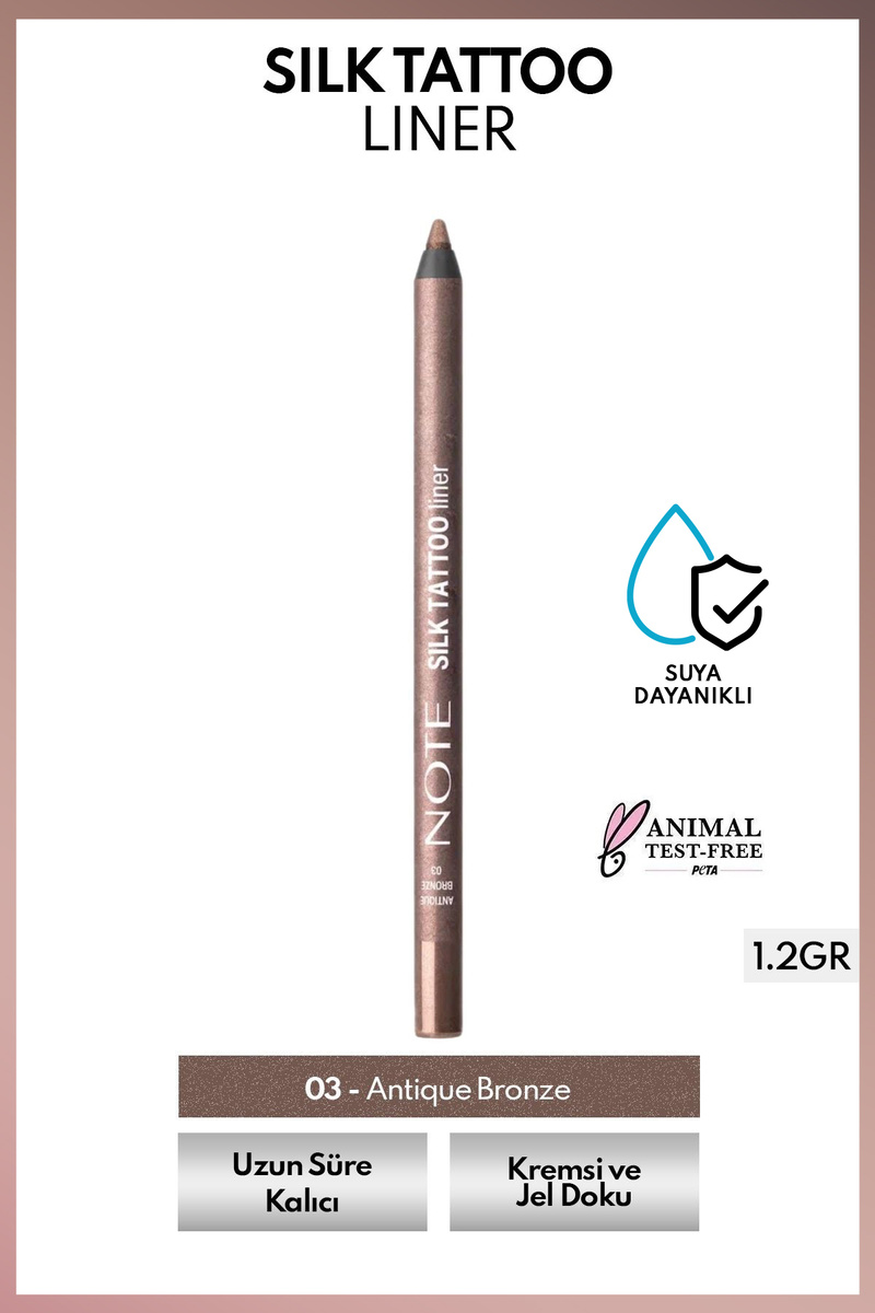 NOTE Silk Tattoo Liner Suya Dayanıklı İpeksi Jel Göz Kalemi - 03 Antique Bronze - Bronz (Işıltılı)