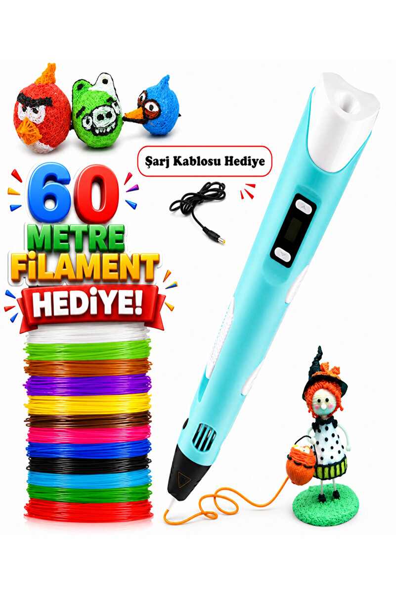Reidan 60M 3D Yazıcı Kalem 3 Renkli PLA/ABS Filamentler 3D Çizim Yazıcısı Çocuklar/Yetişkinler