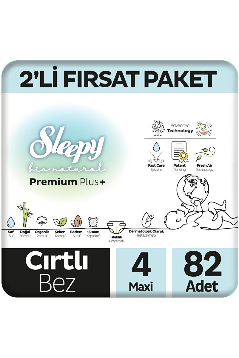 Sleepy Bebek Bezi Bio Natural 4 Numara Maxi 82'li Fırsat Paket