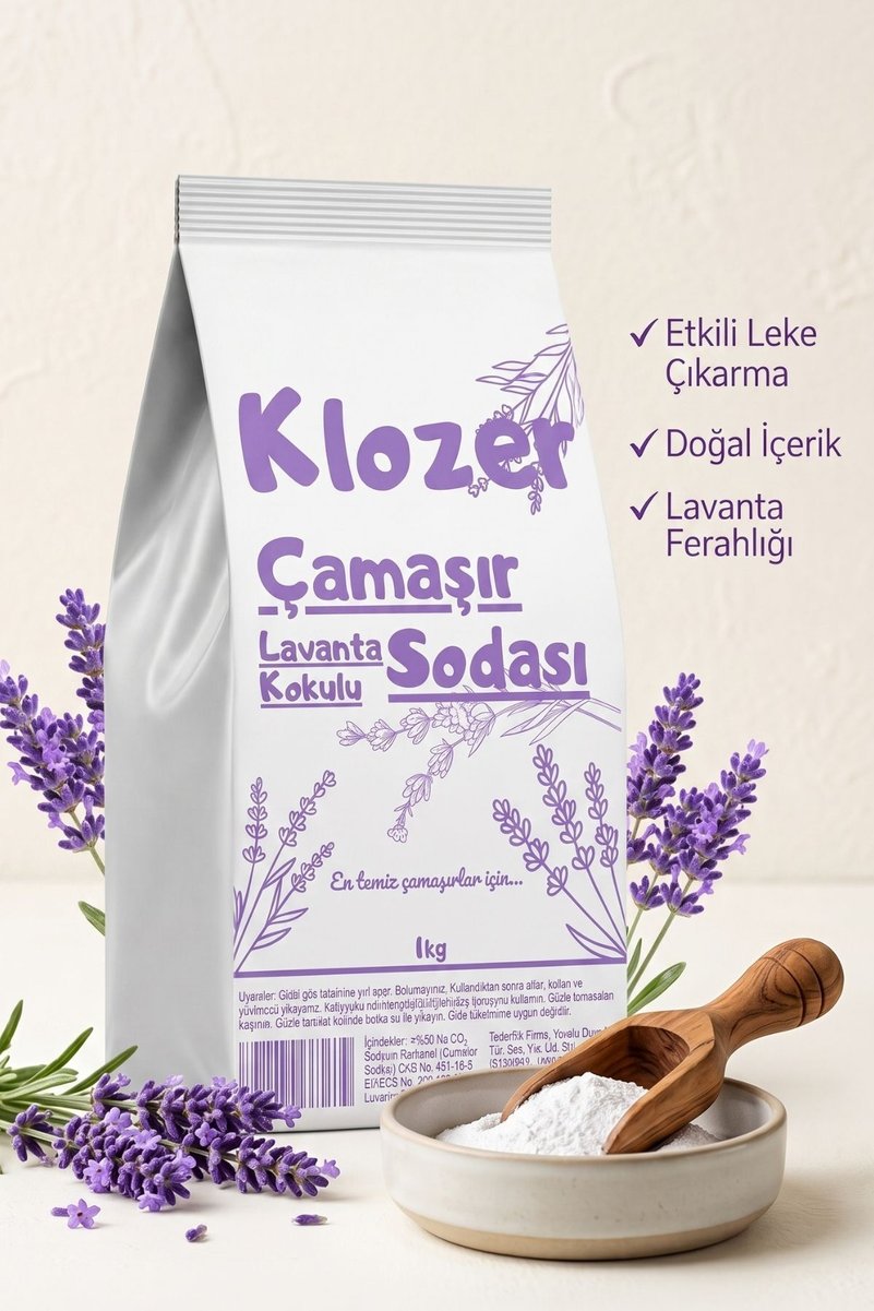 Klozer Lavanta Kokulu Çamaşır Sodası 1 Kg Beyazlatıcı Temizleyici ve Leke Çıkarıcı