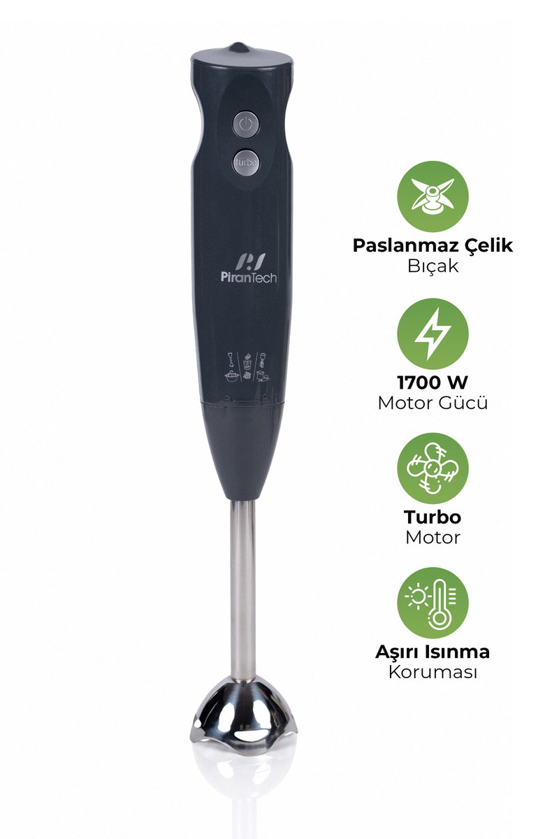 PiranTech YH-83 Çubuk El Blenderi – Turbo Fonksiyonlu, Kolay Temizlenebilir
