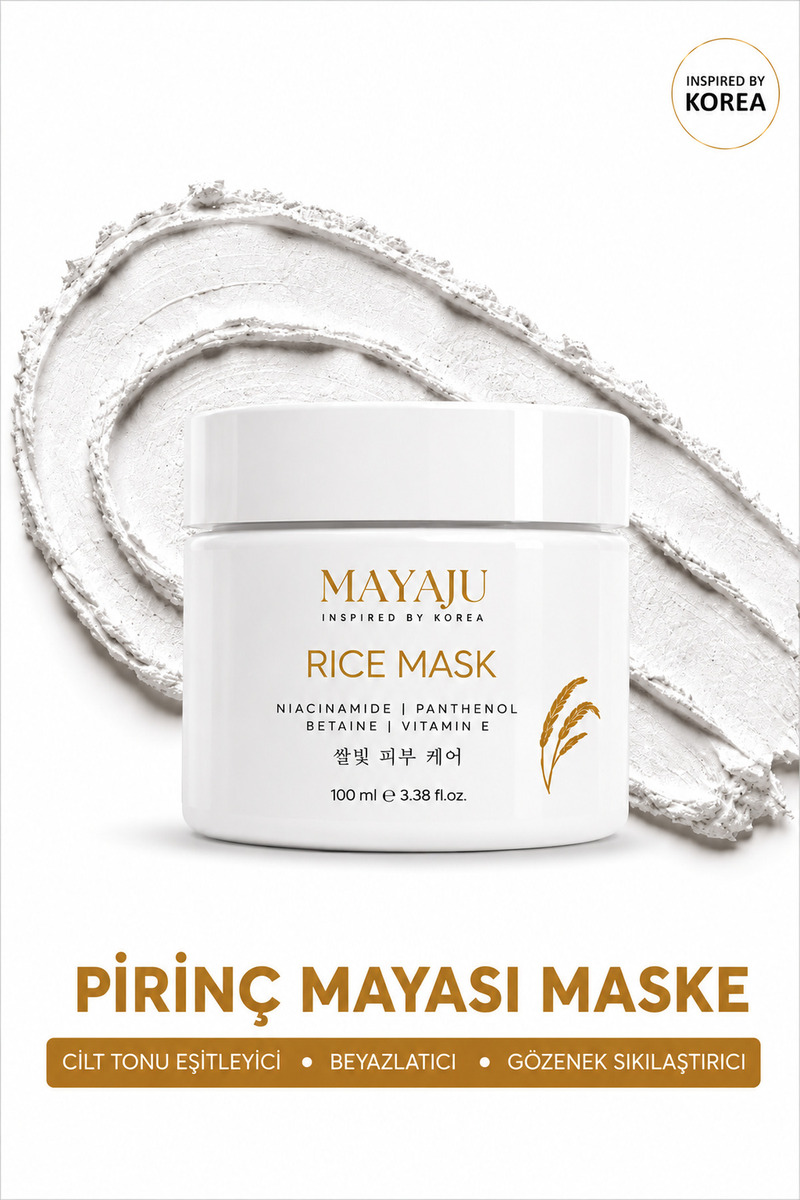 MAYAJU Pirinç Mayası Maske 100 ml | Aydınlatıcı Yüz Maskesi | Cilt Tonu Eşitleyici | Gözenek Sıkılaştırıcı | Niacinamide, Panthenol, Betain, Vitamin E