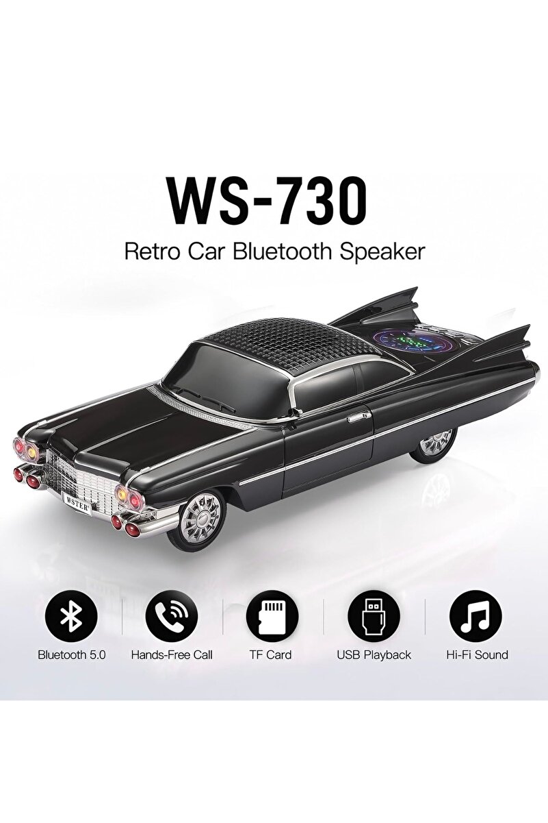ErginGroup WS-730 Retro Kuyruk Kanatlı Coupe Retro Klasik Araba Kablosuz Bluetooth Hoparlör Speaker Fm Radyo Sd Kart USB