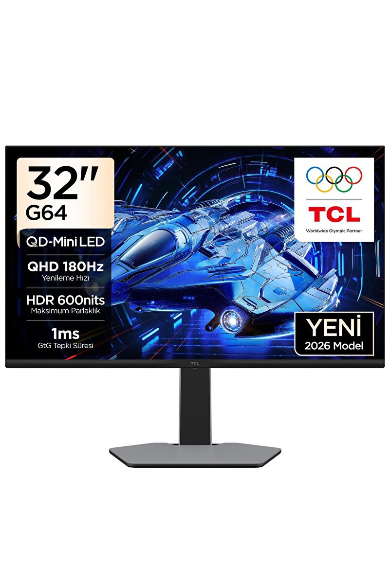 TCL 32G64 Gaming Monitörü 32" 1ms 180Hz Qhd 2k Qd-Mini LED Oyuncu Monitörü (Hdmı+Dp, Fast-Hva Panel, Hdr 600, Freesync) (TCL Türkiye Garantili)