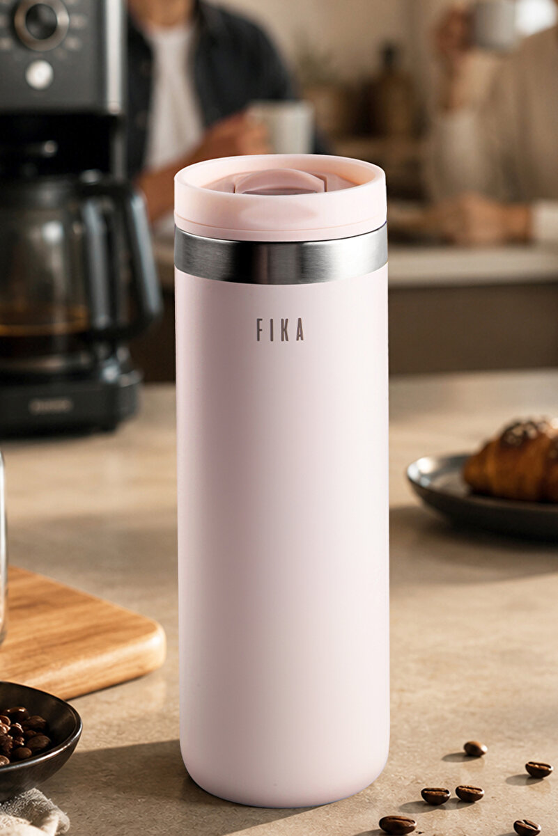 NEOFLAM Fika Tauko Sızdırmaz Kolay Sökülebilir Derin Temizlenebilir Patentli Kapaklı Çelik Bardak Termos 470 ML - Pembe