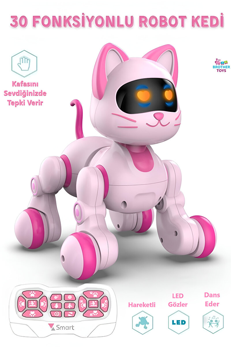 Brother Toys Uzaktan Kumandalı 30 Fonksiyon Akıllı Interaktif Öğretici Robot Oyuncak Kedi