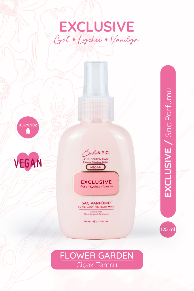 Soho N.Y.C. EXCLUSIVE -Gül – Lychee – Vanilya Kokulu Saç Parfümü 125 ml