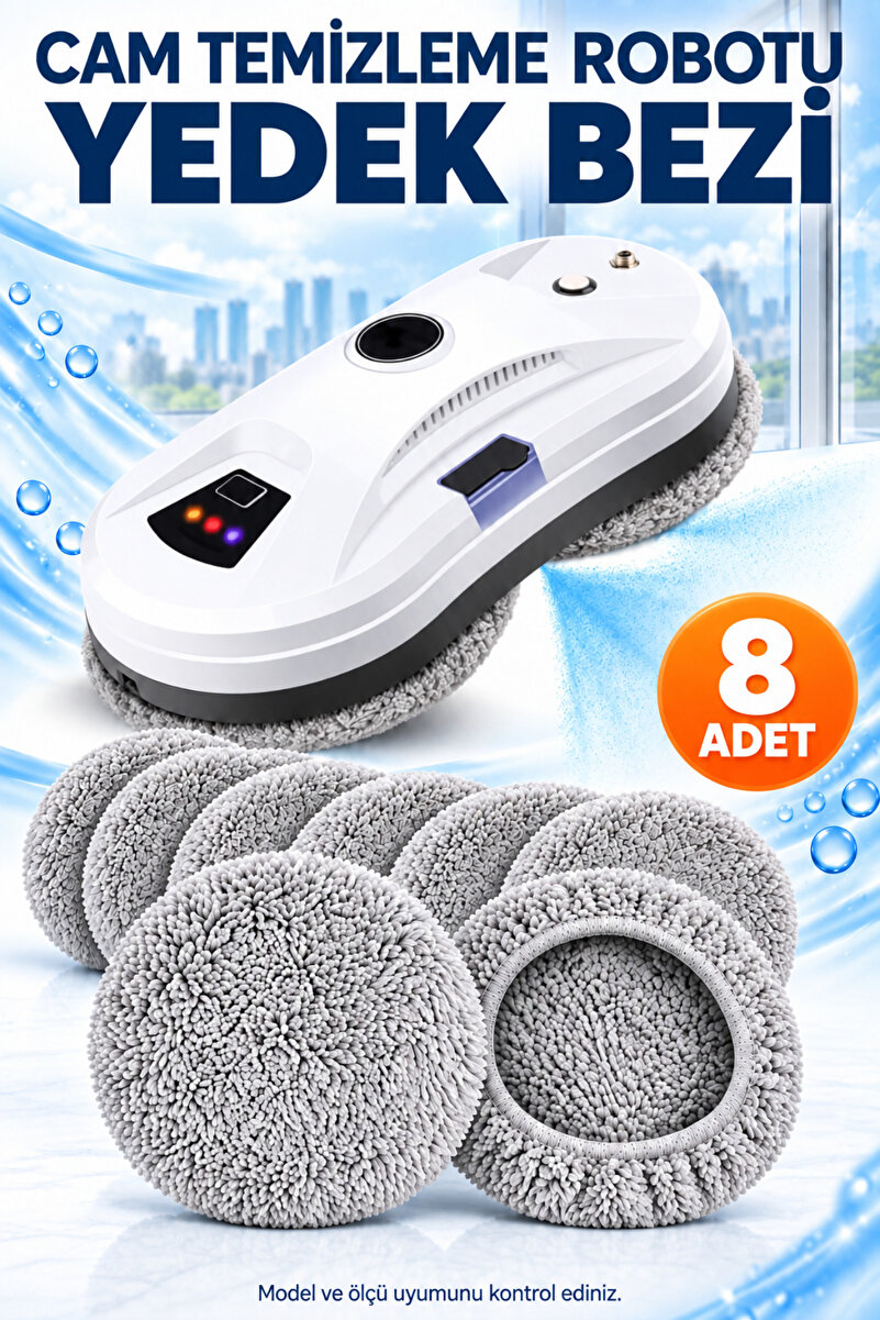 Arfseb Cam Temizleme Robotu Yedek Bezi 8 Adet Lastikli Yıkanabilir Yuvarlak Temizlik Pedi
