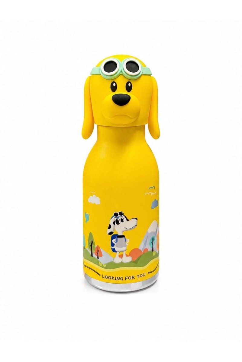 Genel Markalar KOI Sarı Köpek 500 ml Paslanmaz Çelik-Pipetli Çocuk Termosu ve Suluk