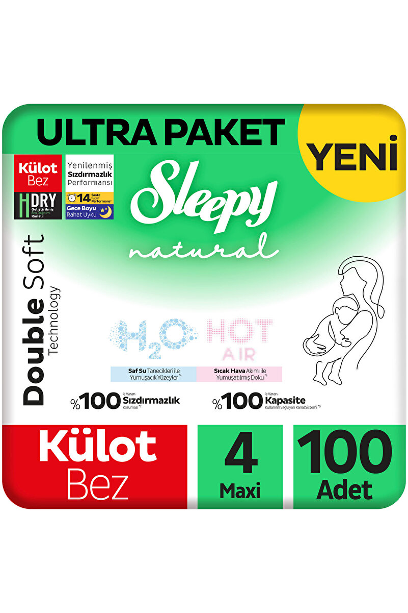 Sleepy Natural Double Soft Ultra Paket Külot Bez 4 Numara Maxi 100 Adet