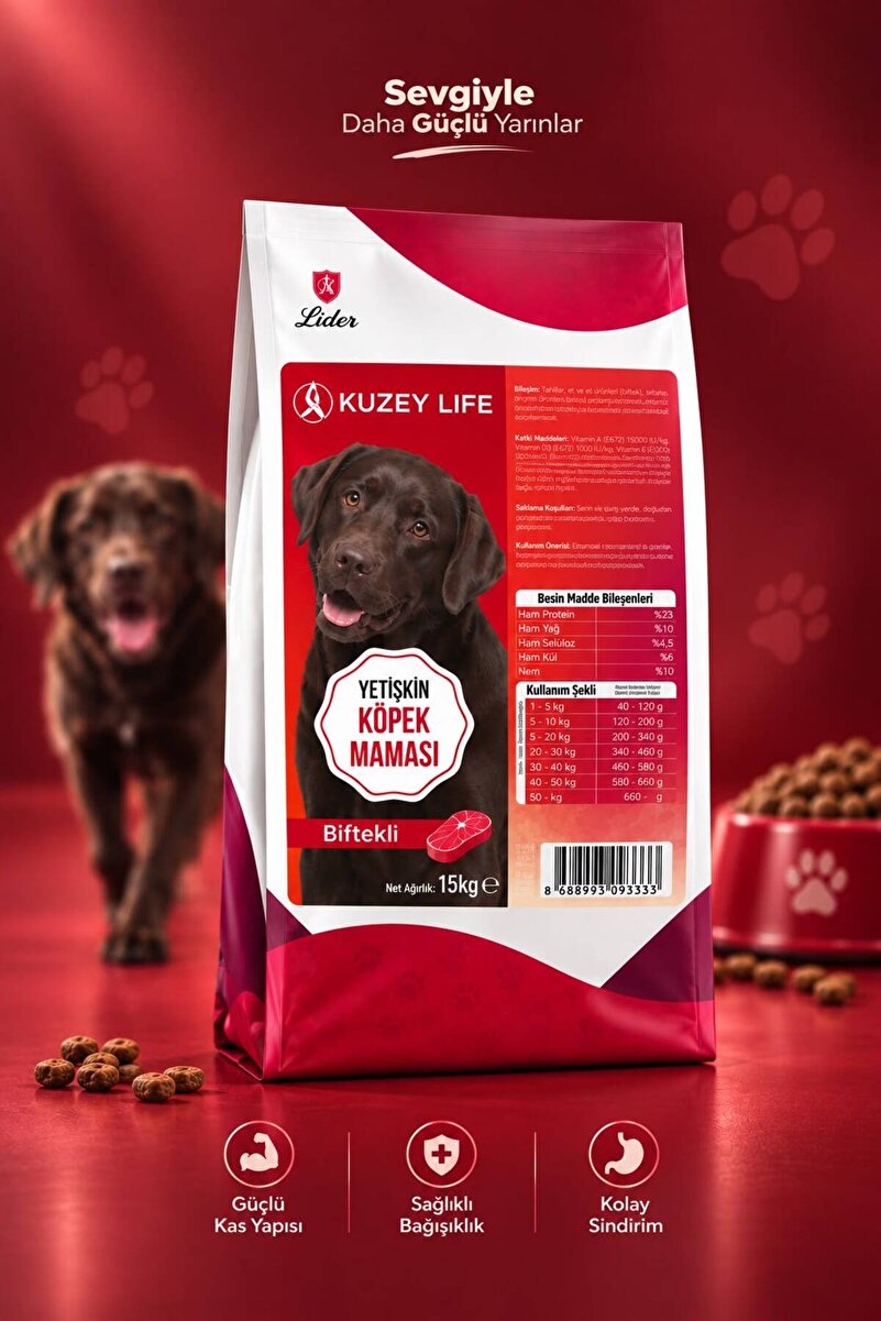 KuzeyLife Biftekli Yetişkin Köpek Maması 15 Kg