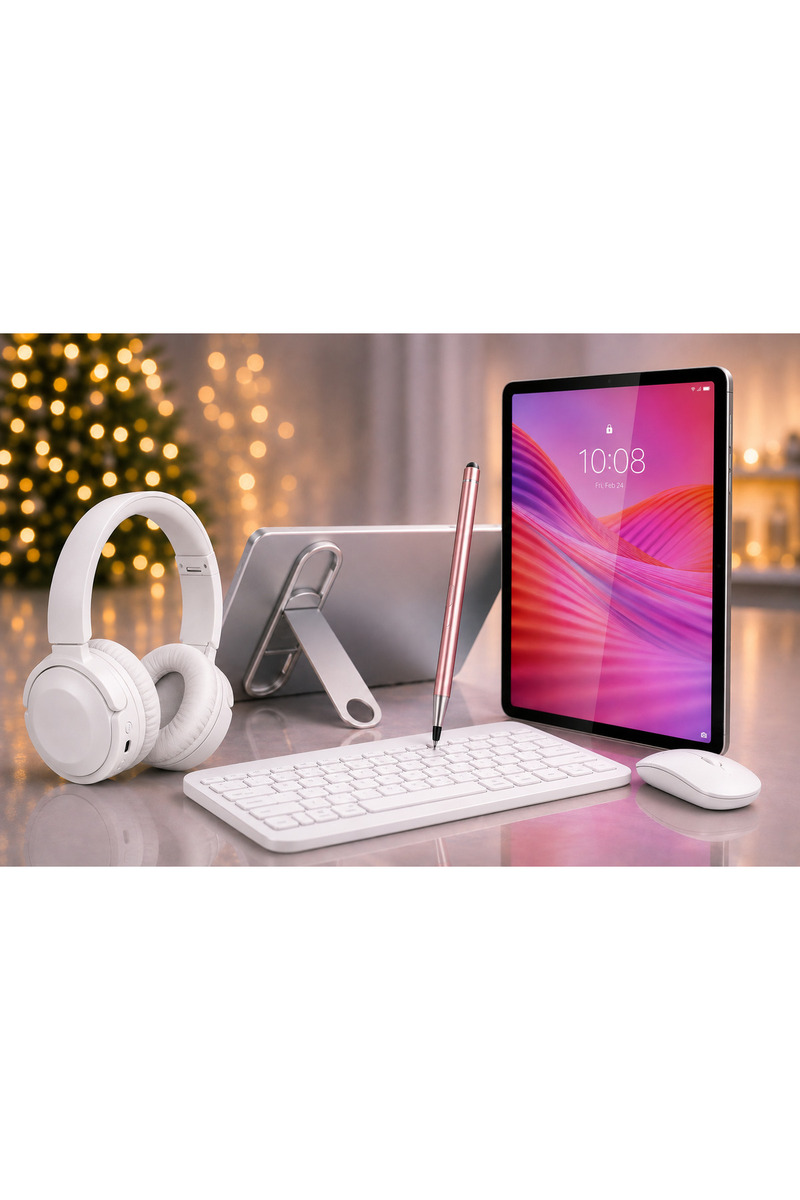 LENOVO Tab 4GB/128 GB 10.1"İNCH TABLET+ŞEFFAF KILIF+BEYAZ KLAVYE VE MOUSE+KALEM+BEYAZ KULAKLIK+ÇANTA HEDİYE(BEYAZ)