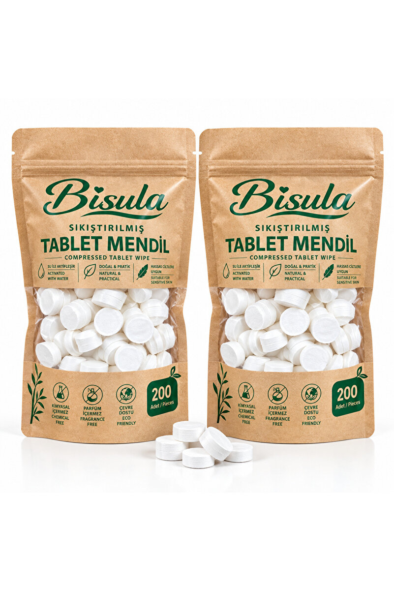 Bisula Bebek Bakımı Sıkıştırılmış Tablet Mendil 2’li Set – 400 Adet | Su ile Aktifleşen Kuru Mendil
