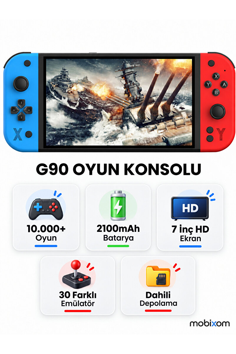 mobixom G-BOX G90 Oyun Konsolu Yeni Nesil El Atarisi 2000 Mah Batarya 10.000+ Oyun 7inç Hd Ekran