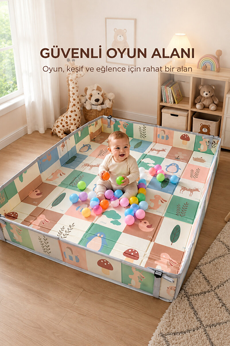 GLOBOMART Zooland Katlanabilir Çift Taraflı Oyun Matı | Oyun Halısı | Oyun Alanı – Biyeli Premium Seri