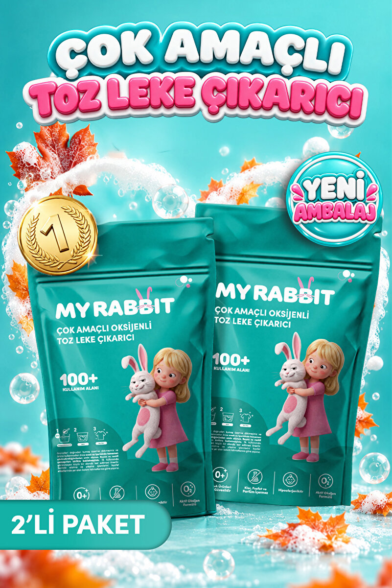 My Rabbit! Çamaşır Ve Yüzey Için Çok Amaçlı Oksijenli Toz Leke Çıkarıcı ve beyazlatıcı 2'li Paket 2 X 800 gr