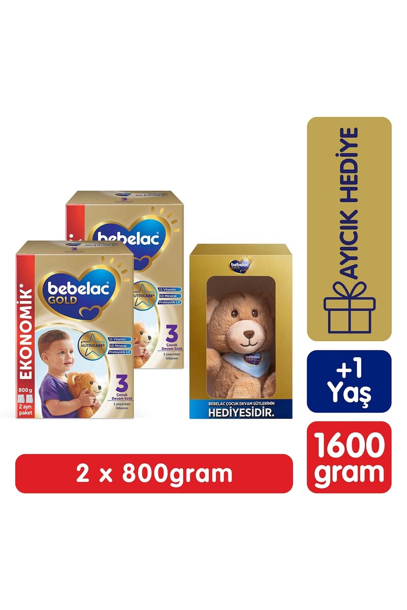 Bebelac Gold 3 Devam Sütü +1 Yaş 800 Gr X 2 Adet Ayıcık Hediyeli