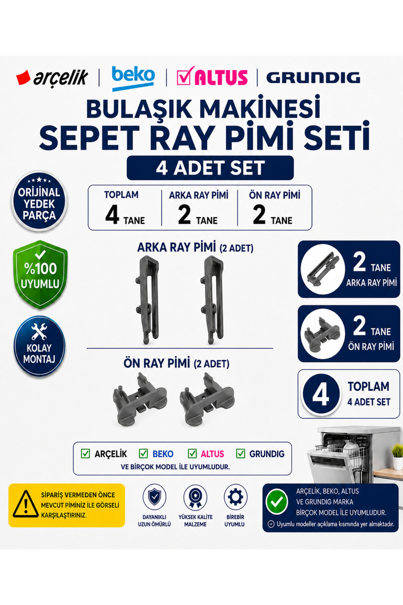 ÖZ BEYAZ EŞYA ALTUS - AL 435 X Bulaşık Makinesi Üst Sepet Ray Klipsi Takımı (4 Adet)