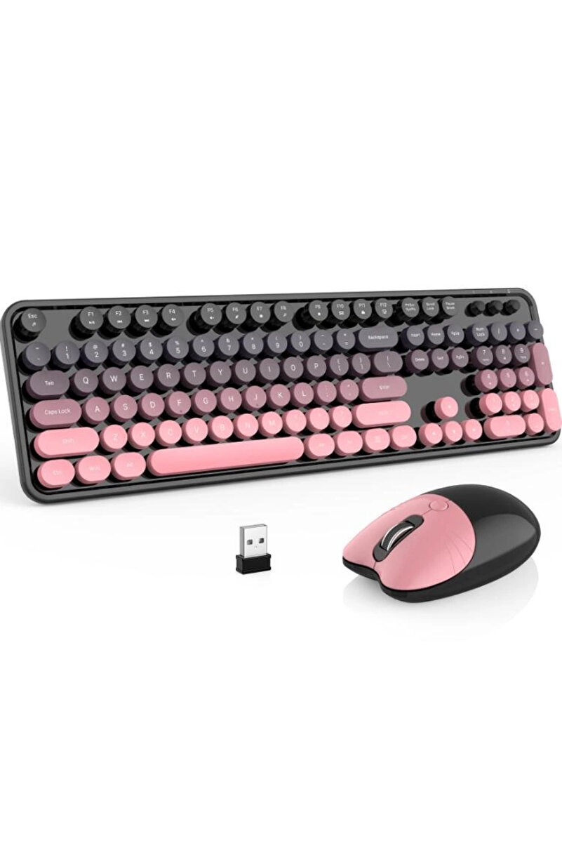 MUGGLE MU-6254 BLUETOOTH ŞARJLI KABLOSUZ KLAVYE MOUSE SETİ - (SİYAH - PEMBE)
