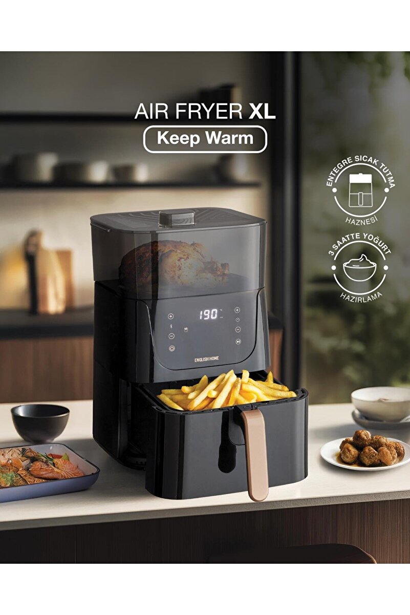 English Home AIF 2030 XL Sıcak Tutma Hazneli Airfryer 1500W Siyah-Bakır