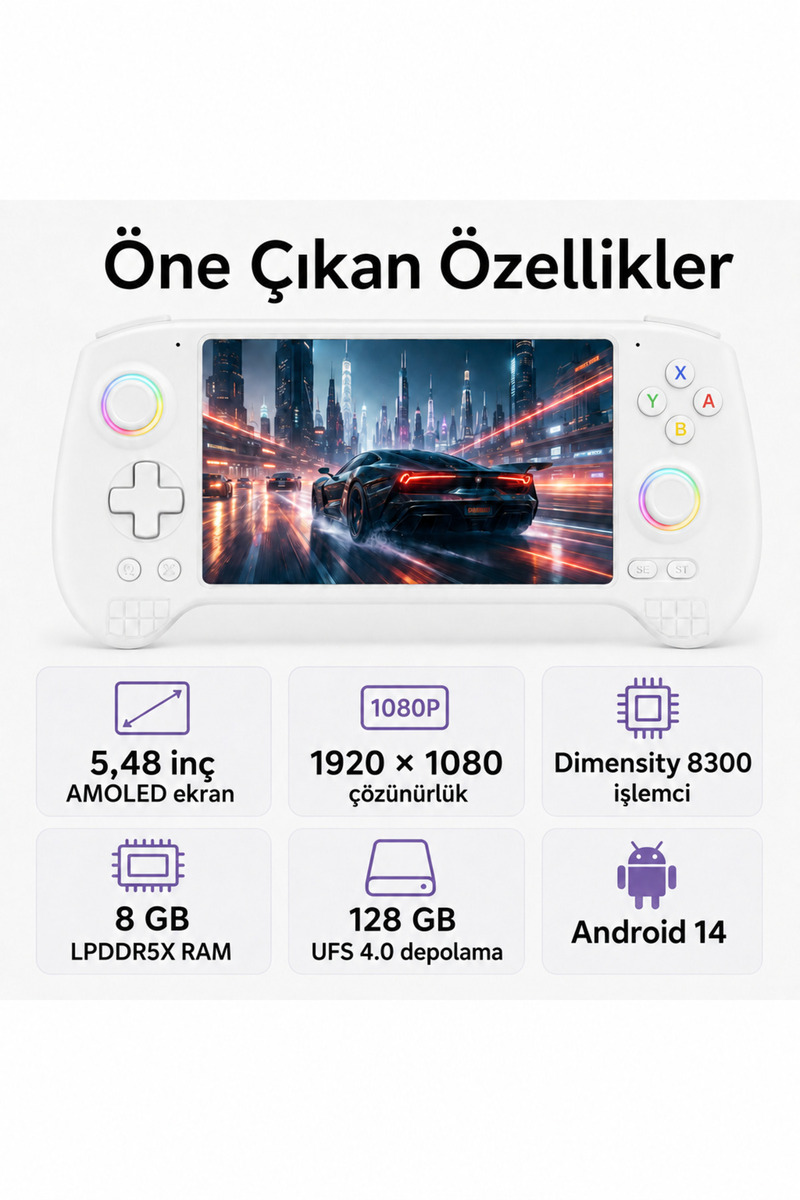 ANBERNIC RG557 Android El Konsolu 8GB RAM 128GB, Retro Taşınabilir Oyun Konsolu
