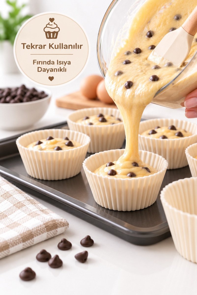 ERMA HOME Erma 6’lı Silikon Muffin Kek Kalıbı – Tekrar Kullanılabilir Cupcake Pişirme Kabı
