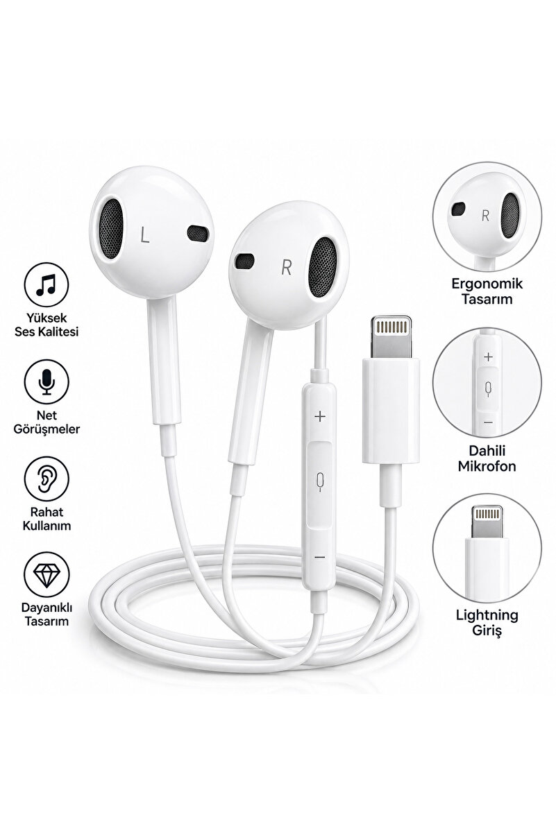 FABRON İphone Lightning Kablolu Pro Kulaklık 11/12/13/14/14 Pro Max/13 Pro max/12 Pro Max/11 Pro Max