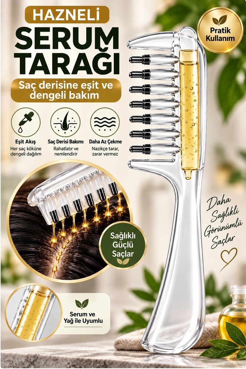 Kitchen Beauty Serum Hazneli Saç Tarağı Hazneli Saç Derisi Bakım Yağ Serum Tarağı Masaj Başlıklı Tarak