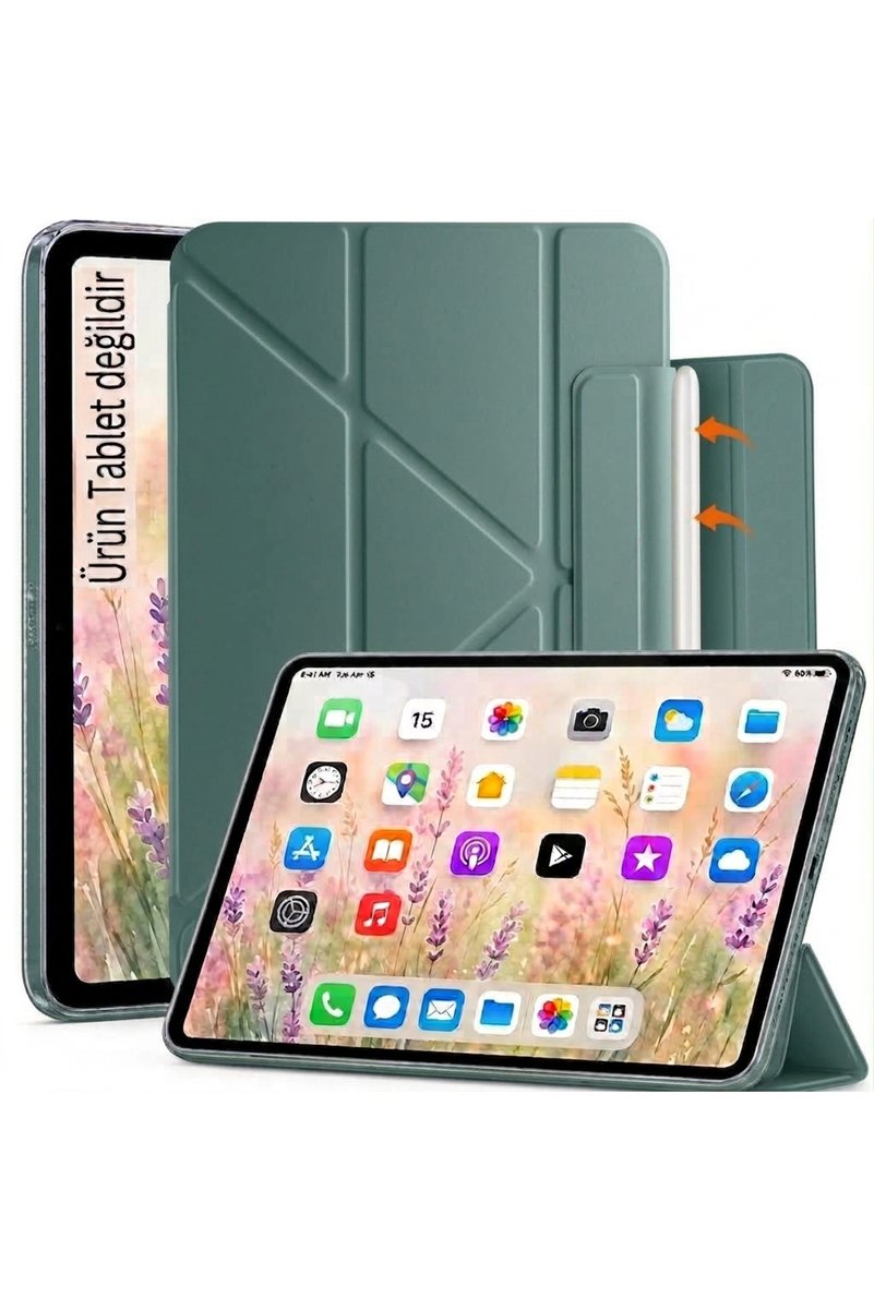 m.tk moveteck iPad 11 A16 2025 /10. Nesil 10.9 inç Kılıf Kalem Tutuculu Manyetik Kilit Mekanizmalı Şefaf Arka Fold Standlı Kapak
