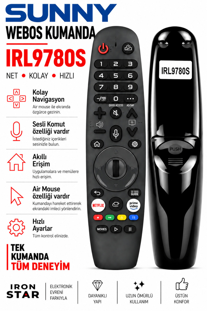 Sunny webos sesli kumanda / airmouse kumanda / sihirli kumanda muadili / Akıllı TV sesli komut kumandası / Mikrofonlu TV kumandası / Smart TV kumanda / Android TV kumanda