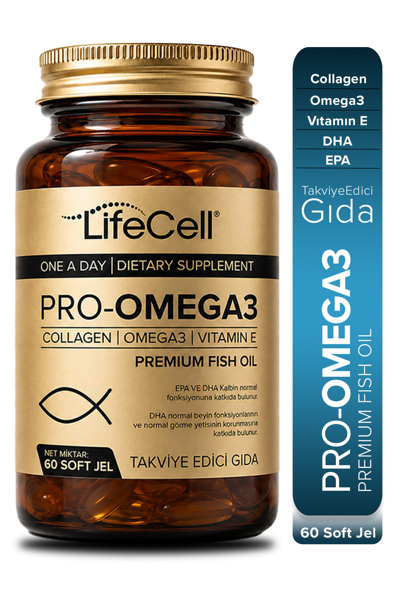 Lifecell Omega3 Epa Dha 2000mg - 60 Adet Soft Jel Balık Yağı Desteği (KOLAJEN VE VİTAMİN E IÇERİKLİ)