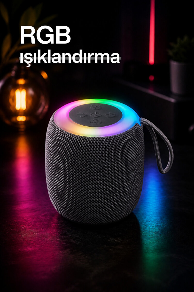 MetaForce RGB Işıklı Şarjlı Bluetooth Hoparlör - Type-C - FM Radyo - USB - HAFIZA KARTI Gri