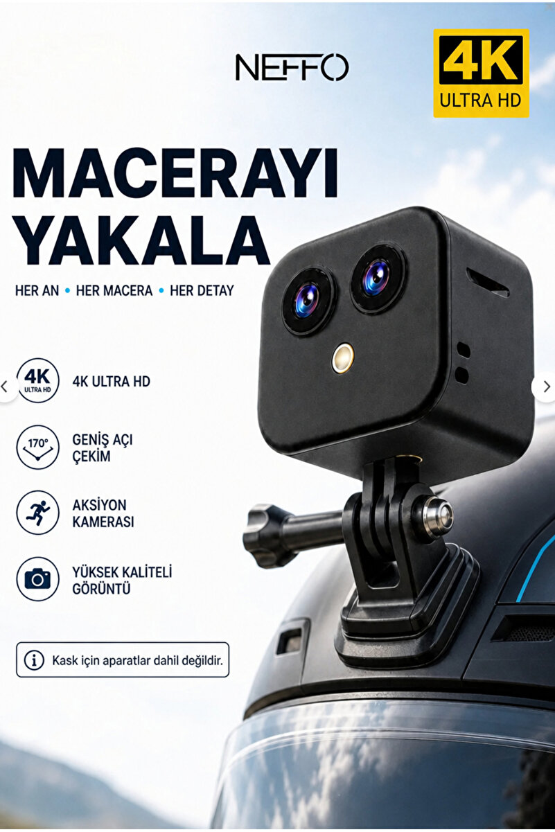 NEFFO Aksiyon Kamera 4K Ultra Hd 170 Derece Çekim Wifi Bağlantılı 4K Hd Kalite