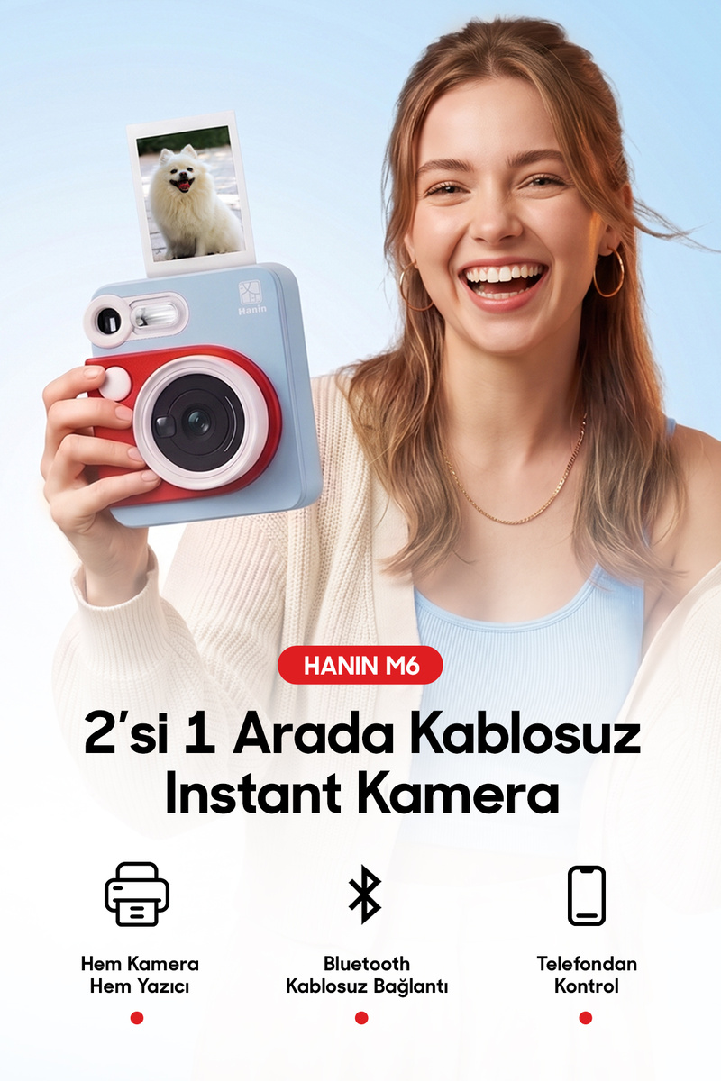 hanın M6 Instant Kamera 2MP 300DPI HCP-2TS25G Anında Baskı Yapabilen Seyahat Kamerası Mavi