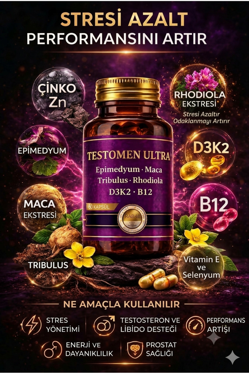 babaki Testomen Ultra 7 Aktif Ekstrakt + Çinko D3K2 | 60 Kapsül