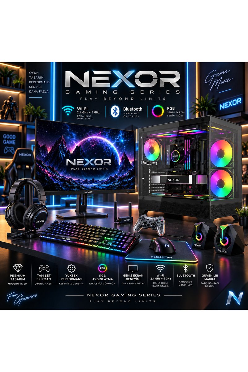 Nexor Intel I5 9400f (TURBO 4.30 GHZ) 24" Gaming Led 16 Gb Ddr4 Ram Gtx 1050ti 4 Gb Ek.kartı 480 Gb Ssd