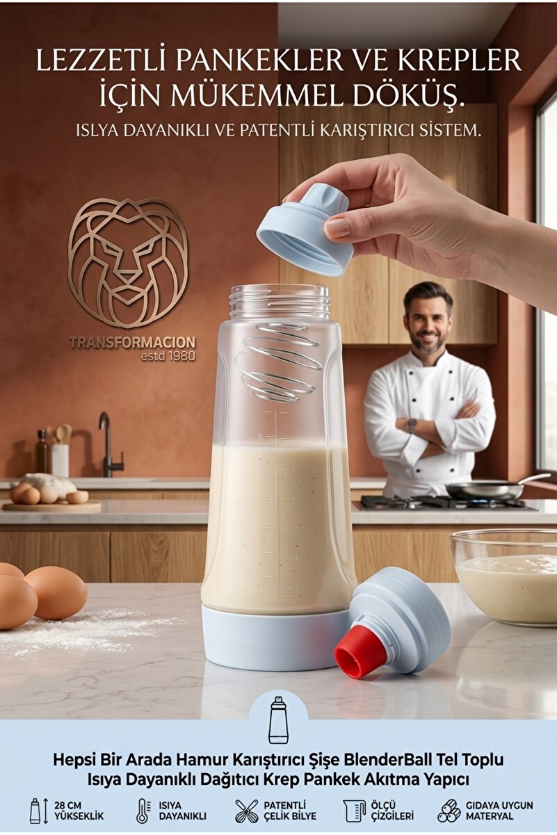 Transformacion Hepsi Bir Arada Hamur Karıştırıcı Şişe BlenderBall Tel Toplu Isıya Dayanıklı Dağıtıcı Krep Pankek Akıtma Yapıcı 723659