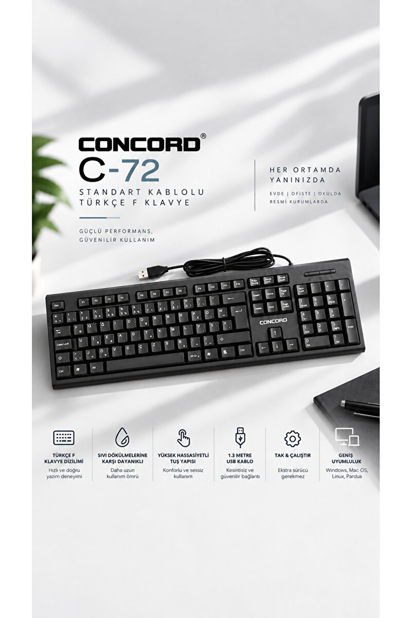 Concord C-72 Kablolu Türkçe F Klavye
