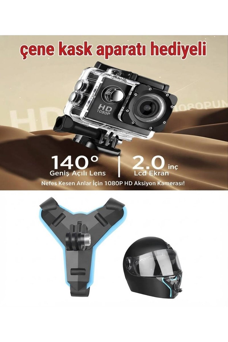 electroking Çene Kask Aparatı Hediyeli Ultra Hd 170 Derece Wifi Aksiyon Kamera 18 Aparatlı 4k 30 Fps 16 Mp.