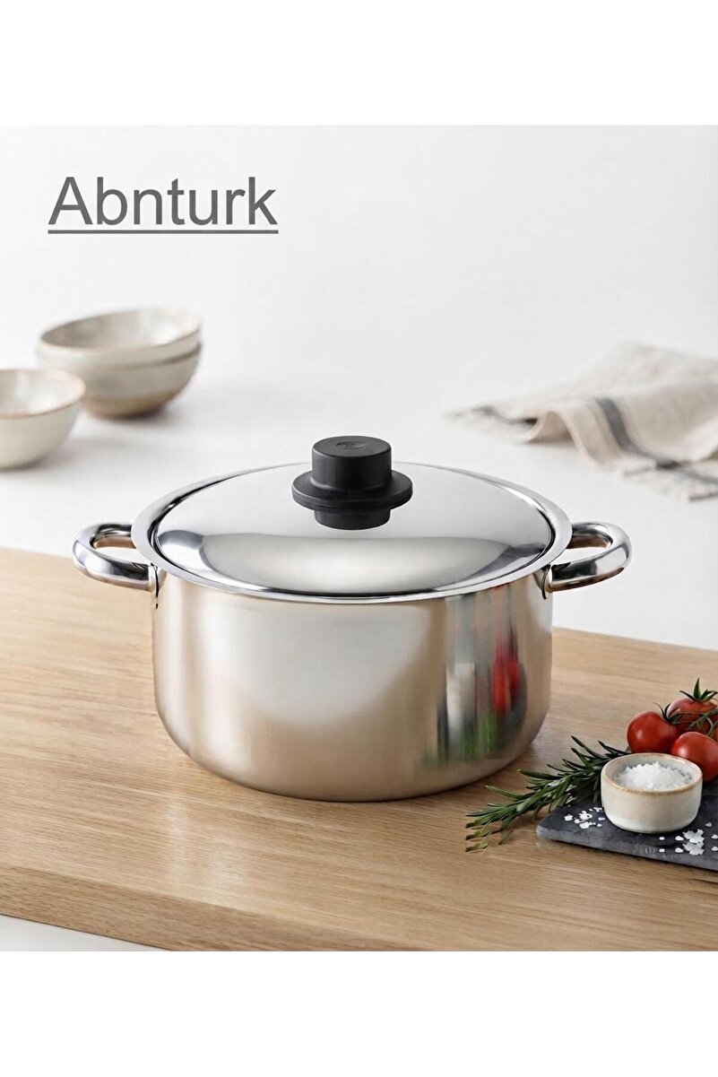 abnturk Dikkat Bu Tencere Kapsül TABANSIZ'DIR Paslanmaz Çelik Derin Tencere Şık Ve Modern Tasarımlı Ergonomik Tutma Kapaklı 24cm Tencerenin Kapak Yapısı Nasılsa Taban Yapısıda Aynısıdır