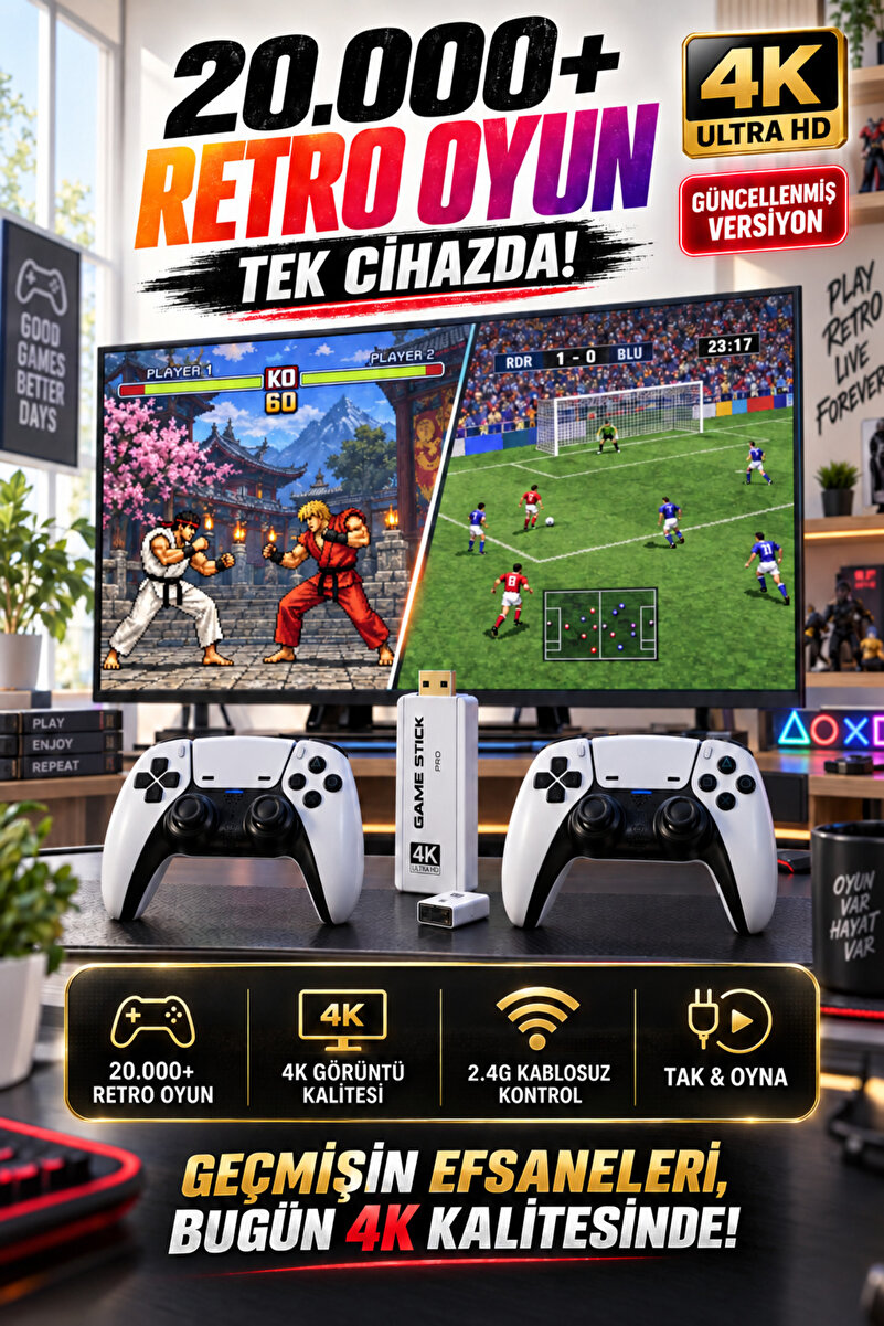 Zineets 20000 Pro Klasik Oyunlu Kablosuz Atari Retro Oyun Konsolu Ps5 Görünümlü Game Stick Nostalji