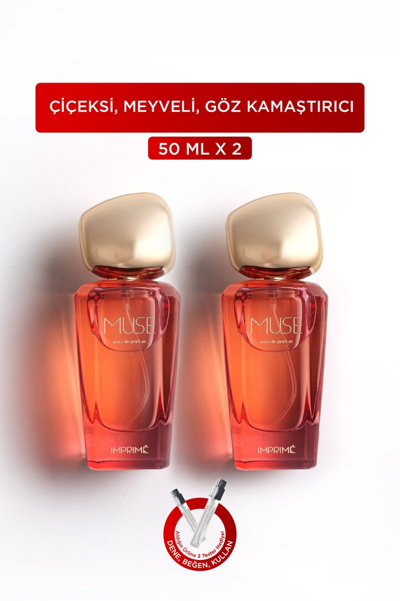 Imprime Muse EDP Kadın Parfüm 2’li Set 2 x 50 ml | Çiçeksi, Meyveli | Frenk Üzümü, Lavanta, Yasemin, Vanilya, Misk, Amber