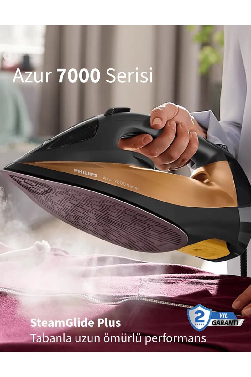 Philips Azur 7000 Serisi 250g Şok Buhar 50g/dk Sürekli Buhar 2800W Güçlü SteamGlide Plus Taban