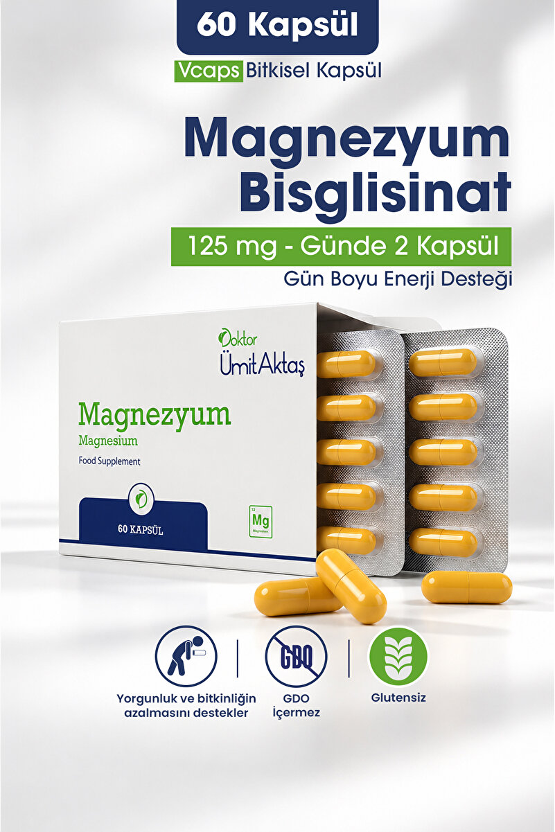 Dr. Ümit Aktaş Magnezyum - Bisglisinat - Yüksek Biyoyararlanım - 60 Kapsül
