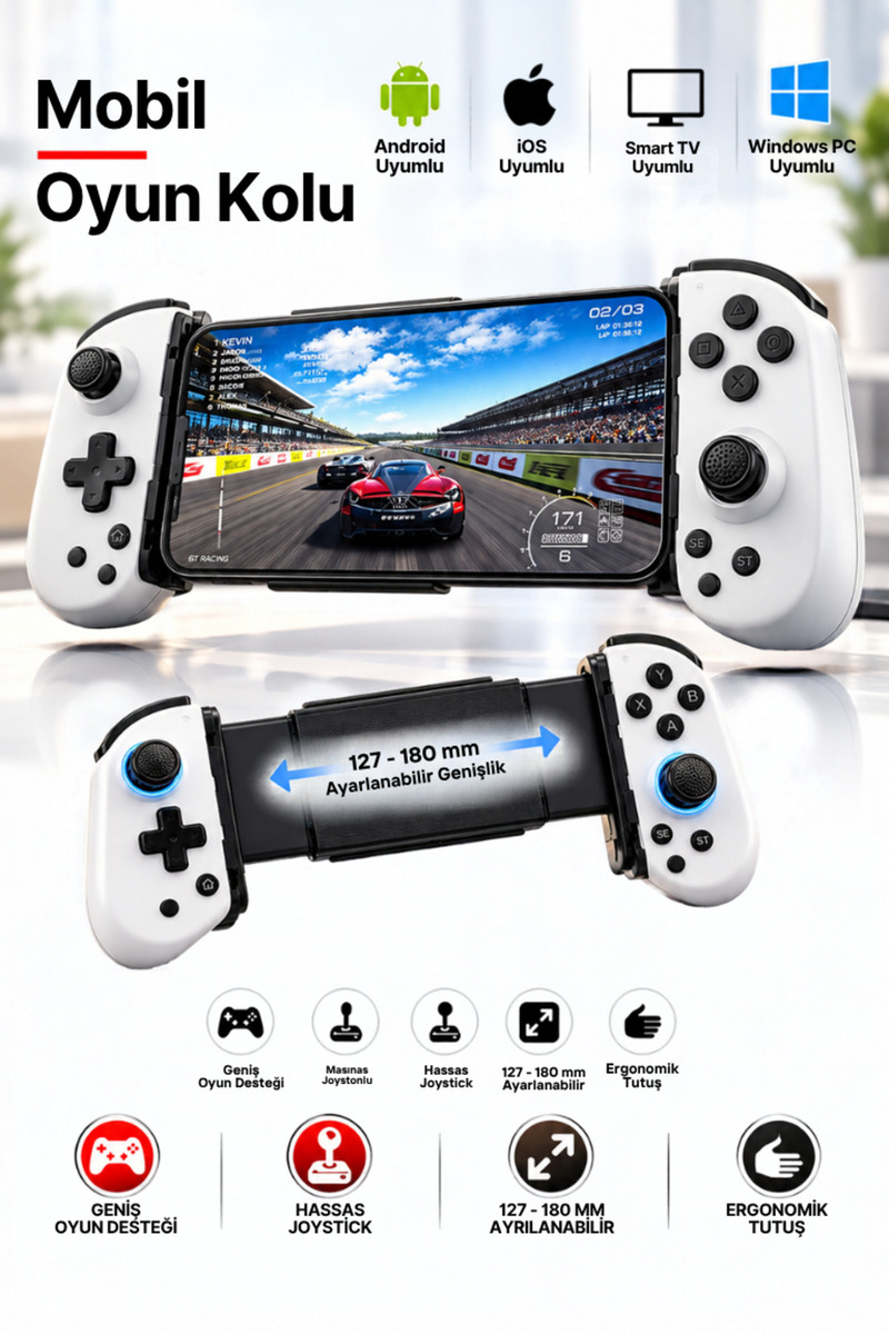 CROW'S TECH Bluetooth Mobil Telefon Oyun Kolu Gamepad 127-180mm Ayarlanabilir Android iOS Uyumlu Kablosuz Joystick