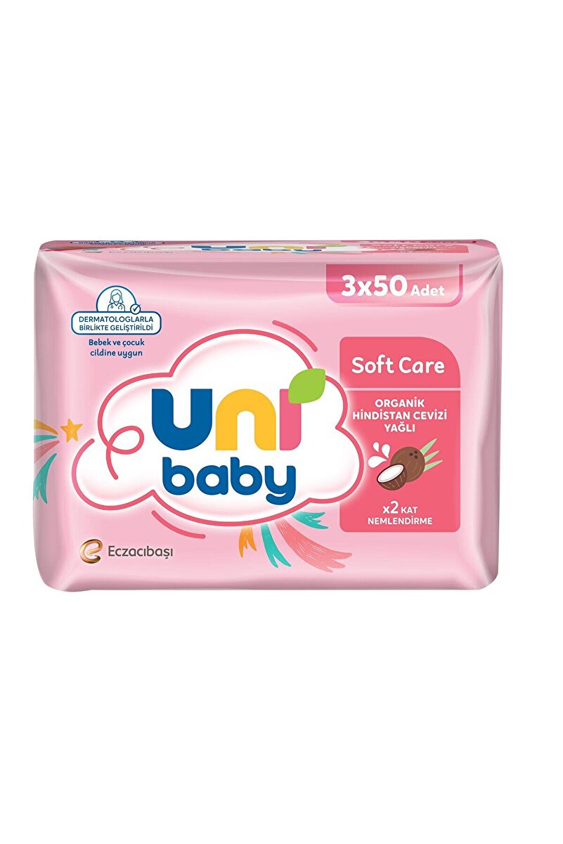 Uni Baby Soft Care Hindistan Cevizi Yağlı Islak Mendil 3x50 Adet