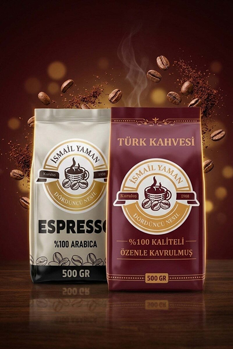 İsmail Yaman Espresso Çekirdek Kahve 500 Gr ve Orta Kavrulmuş Türk Kahvesi 500 Gr Tanışma Seti