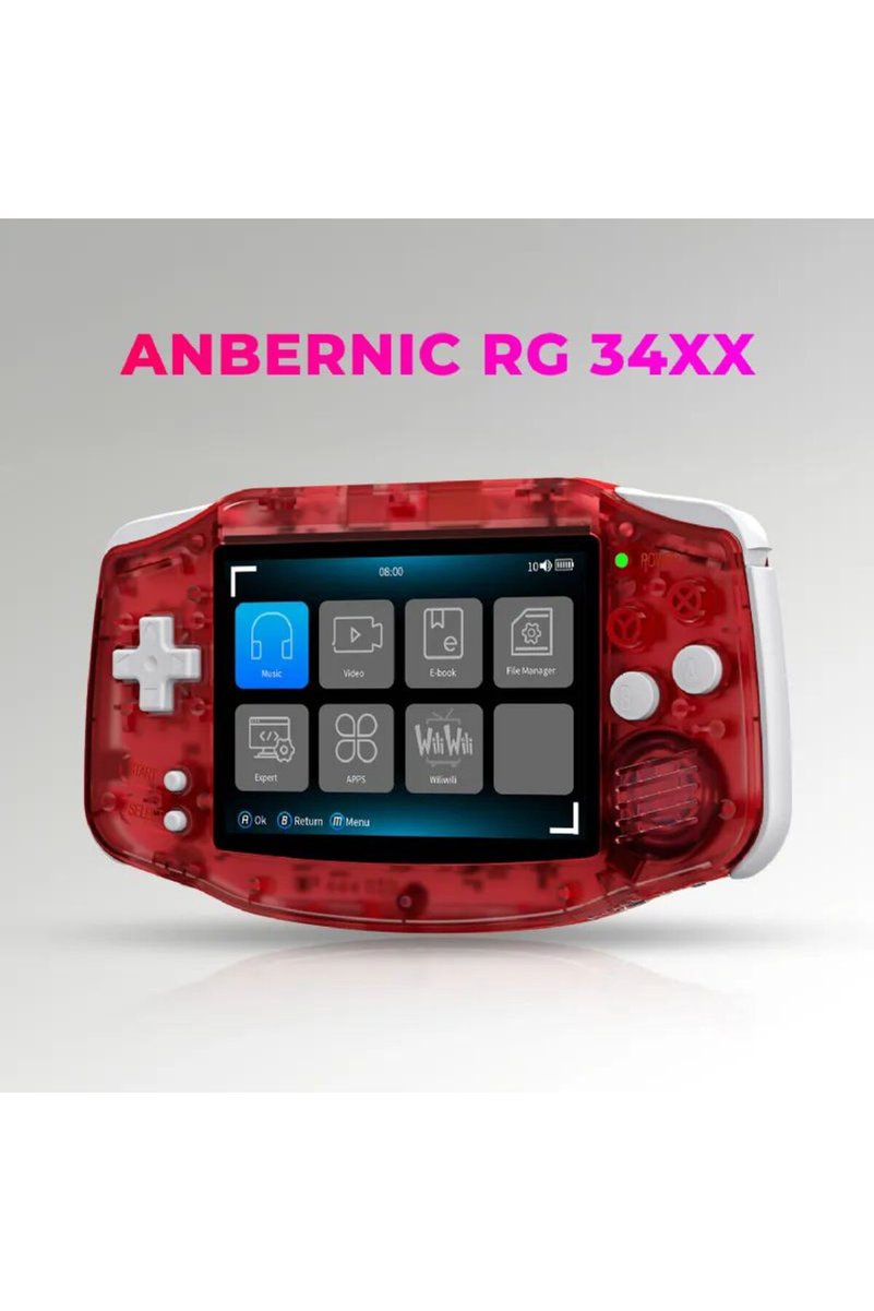 ANBERNIC RG 34XX Retro El Oyun Konsolu 64 GB Şeffaf Kırmızı - 3.4 İnç 3:2 IPS Ekran (720x480) GBA Tasarım H700 İşlemci 5G Wi-Fi Bluetooth HDMI 3500 mAh Batarya