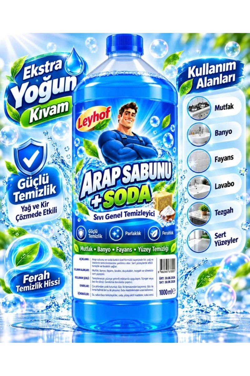 Leyhof Sıvı Çamaşır Deterjanı Arap Sabunu + Soda Etkili 1 lt